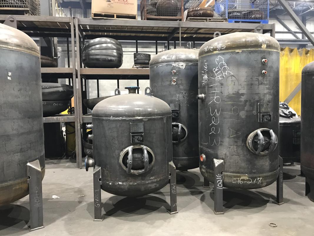 Hot water storage tank before paint